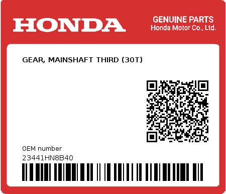 Product image: Honda - 23441HN8B40 - GEAR, MAINSHAFT THIRD (30T)  0