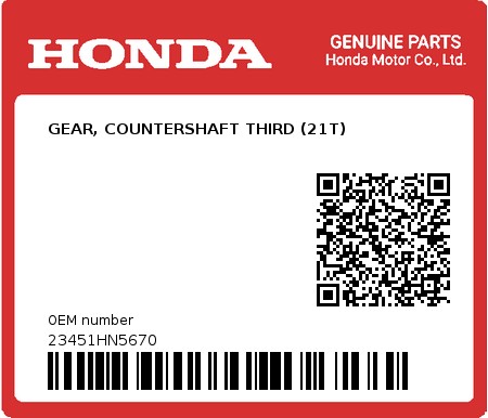 Product image: Honda - 23451HN5670 - GEAR, COUNTERSHAFT THIRD (21T)  0