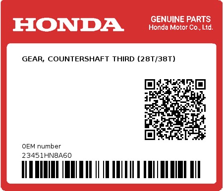 Product image: Honda - 23451HN8A60 - GEAR, COUNTERSHAFT THIRD (28T/38T)  0