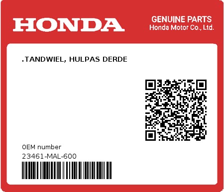 Product image: Honda - 23461-MAL-600 - .TANDWIEL, HULPAS DERDE  0