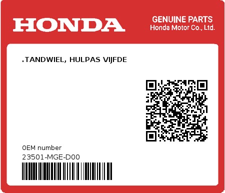 Product image: Honda - 23501-MGE-D00 - .TANDWIEL, HULPAS VIJFDE  0