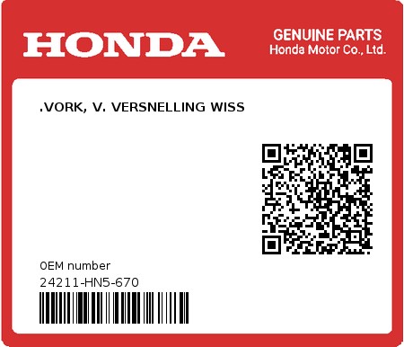 Product image: Honda - 24211-HN5-670 - .VORK, V. VERSNELLING WISS  0