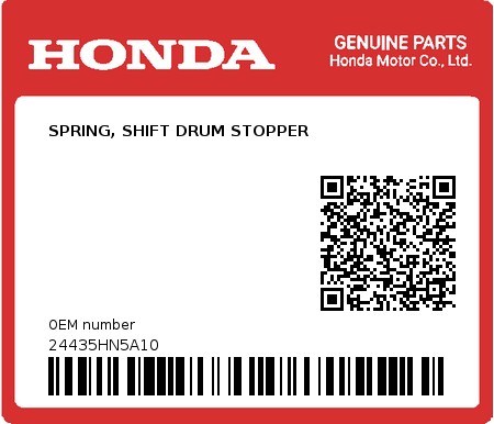 Product image: Honda - 24435HN5A10 - SPRING, SHIFT DRUM STOPPER  0