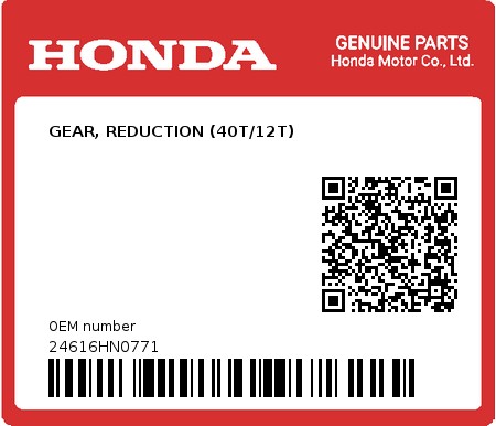 Product image: Honda - 24616HN0771 - GEAR, REDUCTION (40T/12T)  0