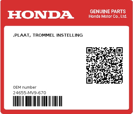 Product image: Honda - 24655-MV9-670 - .PLAAT, TROMMEL INSTELLING  0
