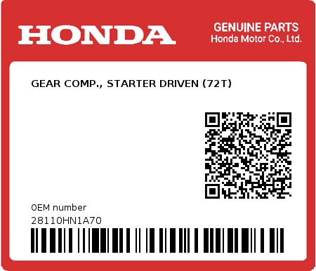 Product image: Honda - 28110HN1A70 - GEAR COMP., STARTER DRIVEN (72T)  0