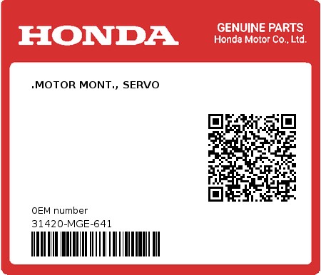 Product image: Honda - 31420-MGE-641 - .MOTOR MONT., SERVO  0