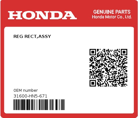 Product image: Honda - 31600-HN5-671 - REG RECT,ASSY  0
