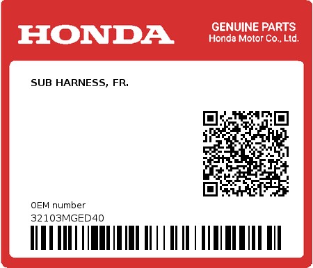 Product image: Honda - 32103MGED40 - SUB HARNESS, FR.  0