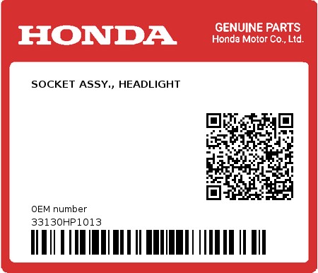 Product image: Honda - 33130HP1013 - SOCKET ASSY., HEADLIGHT  0
