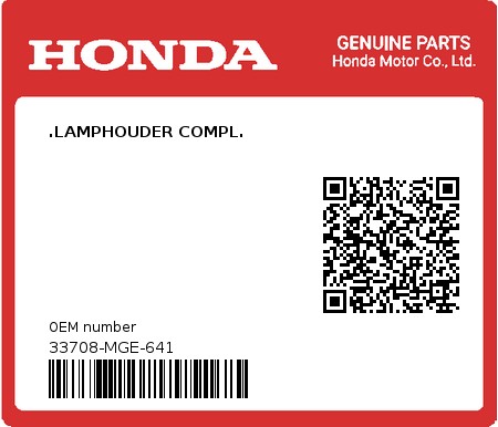 Product image: Honda - 33708-MGE-641 - .LAMPHOUDER COMPL.  0