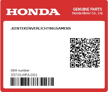 Product image: Honda - 33720-MFA-D01 - .KENTEKENVERLICHTINGSAMENS  0