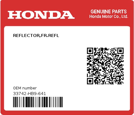 Product image: Honda - 33742-HB9-641 - REFLECTOR,FR.REFL  0