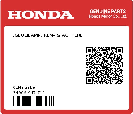 Product image: Honda - 34906-447-711 - .GLOEILAMP, REM- & ACHTERL  0