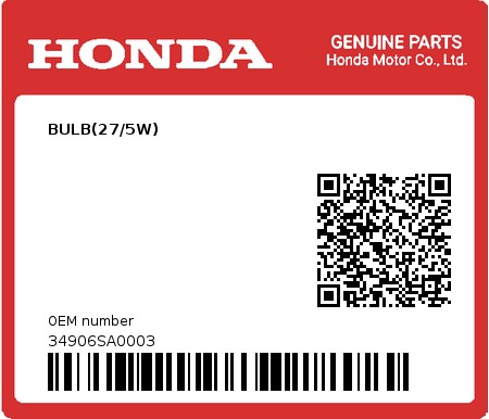 Product image: Honda - 34906SA0003 - BULB(27/5W)  0