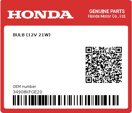 Product image: Honda - 34908KFGE20 - BULB (12V 21W)  0