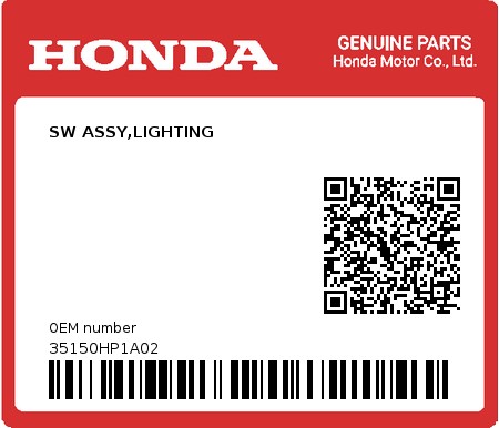 Product image: Honda - 35150HP1A02 - SW ASSY,LIGHTING  0