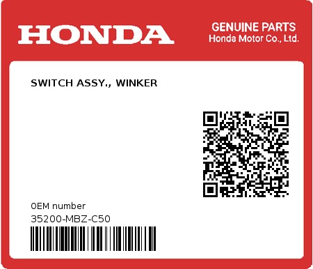Product image: Honda - 35200-MBZ-C50 - SWITCH ASSY., WINKER  0