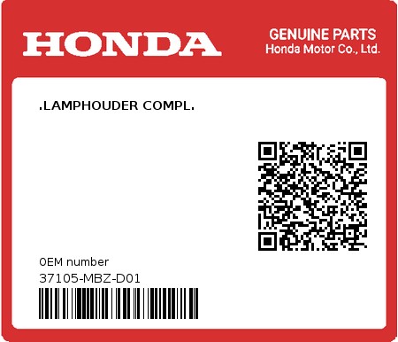 Product image: Honda - 37105-MBZ-D01 - .LAMPHOUDER COMPL.  0