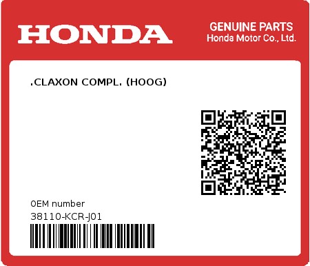 Product image: Honda - 38110-KCR-J01 - .CLAXON COMPL. (HOOG)  0