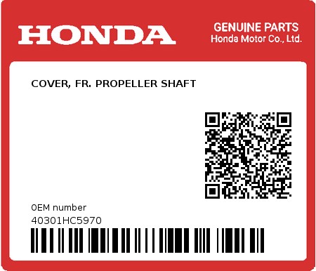 Product image: Honda - 40301HC5970 - COVER, FR. PROPELLER SHAFT  0