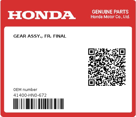 Product image: Honda - 41400-HN0-672 - GEAR ASSY., FR. FINAL  0