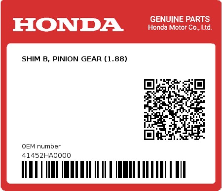 Product image: Honda - 41452HA0000 - SHIM B, PINION GEAR (1.88)  0