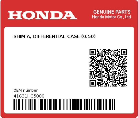 Product image: Honda - 41631HC5000 - SHIM A, DIFFERENTIAL CASE (0.50)  0