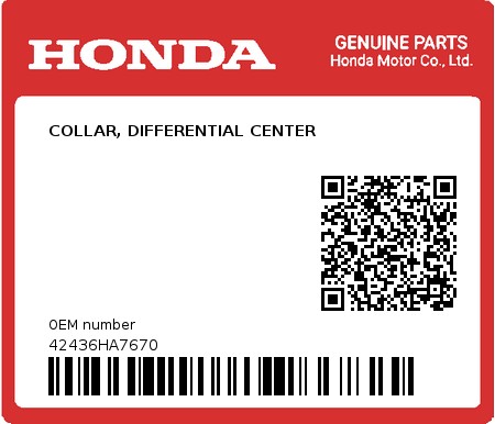 Product image: Honda - 42436HA7670 - COLLAR, DIFFERENTIAL CENTER  0