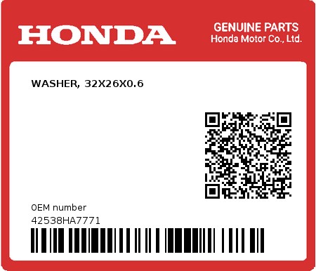 Product image: Honda - 42538HA7771 - WASHER, 32X26X0.6  0