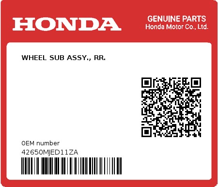 Product image: Honda - 42650MJED11ZA - WHEEL SUB ASSY., RR.  0