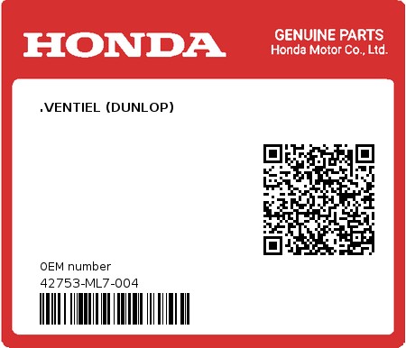 Product image: Honda - 42753-ML7-004 - .VENTIEL (DUNLOP)  0