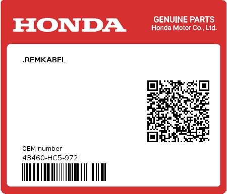 Product image: Honda - 43460-HC5-972 - .REMKABEL  0