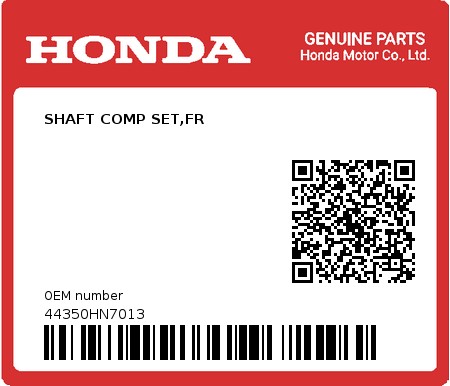 Product image: Honda - 44350HN7013 - SHAFT COMP SET,FR  0