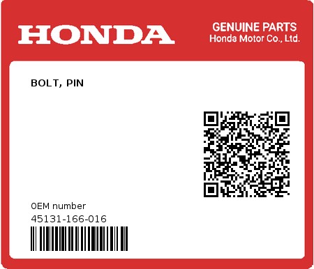 Product image: Honda - 45131-166-016 - BOLT, PIN  0