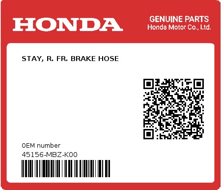 Product image: Honda - 45156-MBZ-K00 - STAY, R. FR. BRAKE HOSE  0