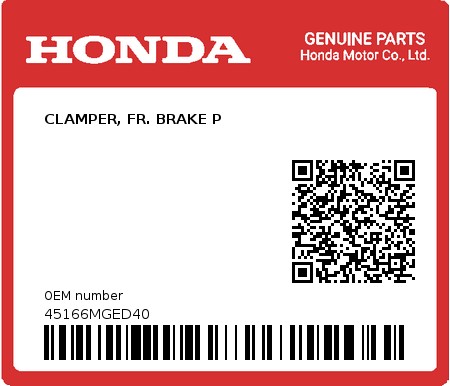 Product image: Honda - 45166MGED40 - CLAMPER, FR. BRAKE P  0