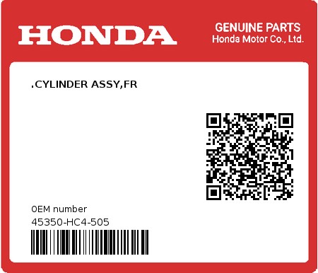 Product image: Honda - 45350-HC4-505 - .CYLINDER ASSY,FR  0