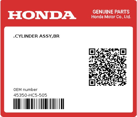 Product image: Honda - 45350-HC5-505 - .CYLINDER ASSY,BR  0