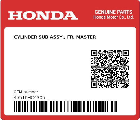 Product image: Honda - 45510HC4305 - CYLINDER SUB ASSY., FR. MASTER  0