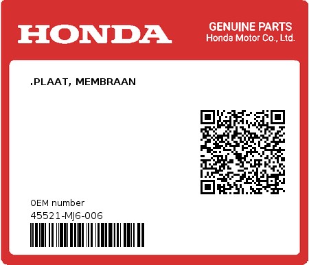 Product image: Honda - 45521-MJ6-006 - .PLAAT, MEMBRAAN  0