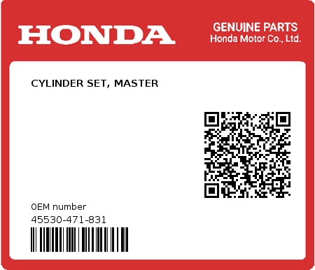 Product image: Honda - 45530-471-831 - CYLINDER SET, MASTER  0