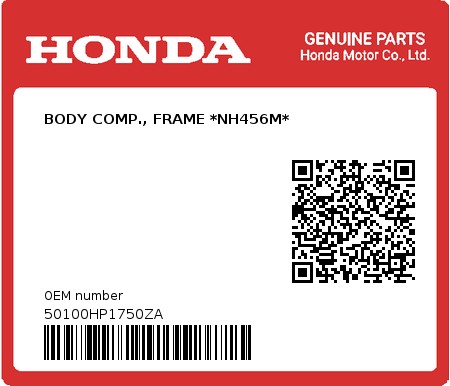 Product image: Honda - 50100HP1750ZA - BODY COMP., FRAME *NH456M*  0