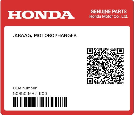 Product image: Honda - 50350-MBZ-K00 - .KRAAG, MOTOROPHANGER  0