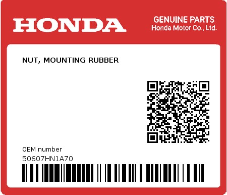 Product image: Honda - 50607HN1A70 - NUT, MOUNTING RUBBER  0