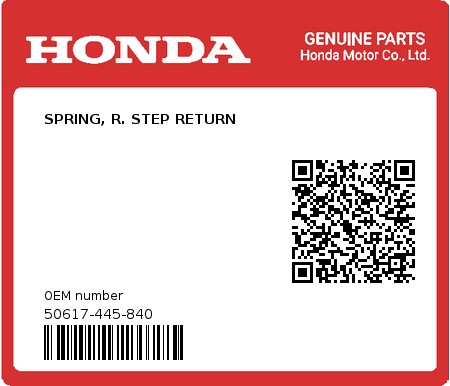 Product image: Honda - 50617-445-840 - SPRING, R. STEP RETURN  0