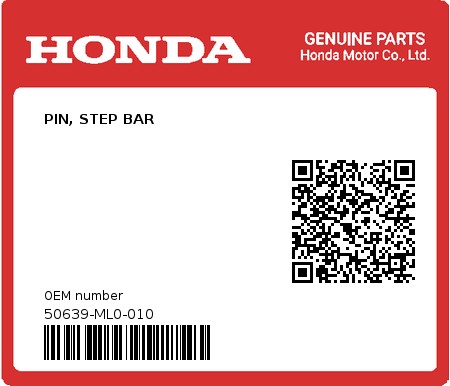 Product image: Honda - 50639-ML0-010 - PIN, STEP BAR  0