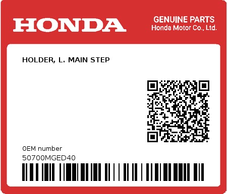 Product image: Honda - 50700MGED40 - HOLDER, L. MAIN STEP  0