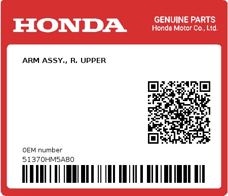 Product image: Honda - 51370HM5A80 - ARM ASSY., R. UPPER  0