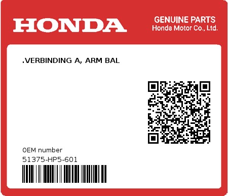 Product image: Honda - 51375-HP5-601 - .VERBINDING A, ARM BAL  0